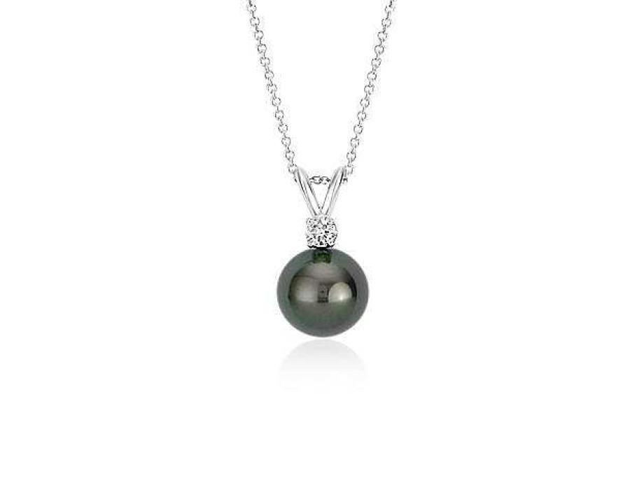 Necklaces | Blue Nile Tahitian Cultured Pearl And Diamond Pendant In 18K White Gold (9-9.5Mm)