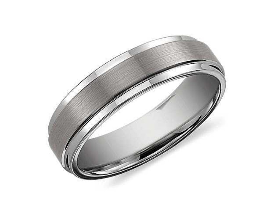 Men'S Rings | Blue Nile Brushed And Polished Comfort Fit Wedding Ring In Classic Gray Tungsten Carbide (6Mm)