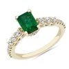 Rings | Blue Nile Emerald Cut Emerald And Diamond Ring In 14K Yellow Gold (7X5Mm)