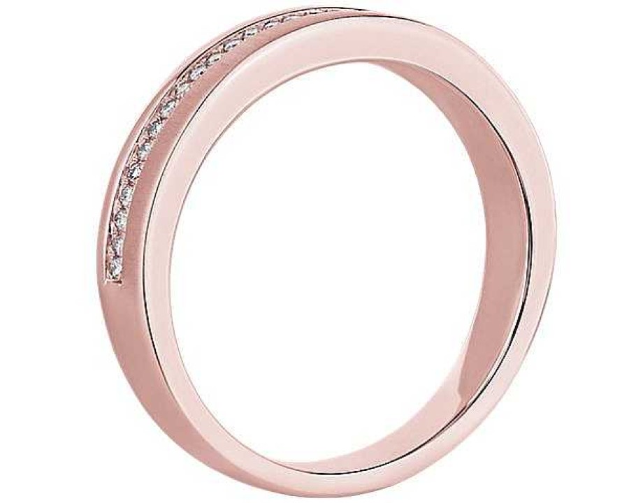 Men'S Rings | Blue Nile Men'S Diamond Pav Edge Wedding Ring In 14K Rose Gold (1/6 Ct. Tw.)