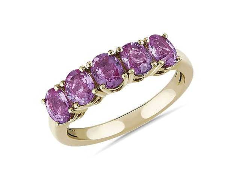 Rings | Blue Nile 5-Stone Oval Pink Sapphire Ring In 14K Yellow Gold (5X4Mm)