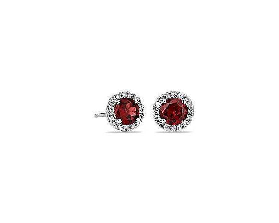 Earrings | Blue Nile Garnet And Micropav Diamond Stud Earrings In 18K White Gold (5Mm)