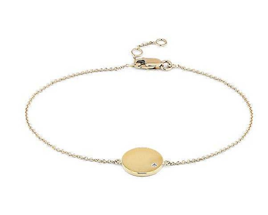 Bracelets | Blue Nile Mini Diamond Accented Disc Bracelet In 14K Yellow Gold