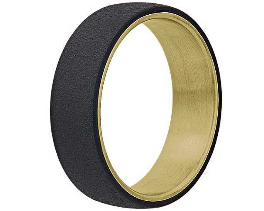 Men'S Rings | Blue Nile Two-Tone Stone Finish Wedding Ring In Tantalum And 14K Yellow Gold (6.5Mm)