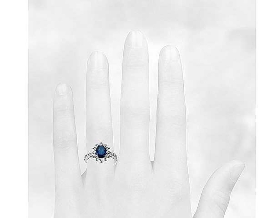 Rings | Blue Nile Oval Sapphire And Diamond Halo Ring In 18K White Gold (8X6Mm)