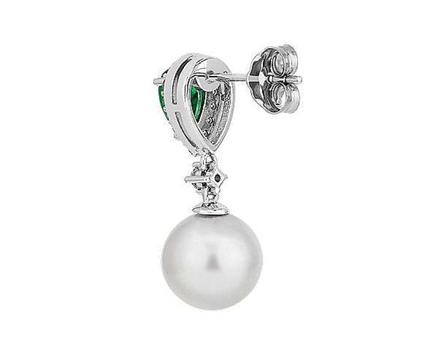 Earrings | Blue Nile Classic Akoya Cultured Pearl Drop Earrings With Emerald And Diamond Detail In 14K White Gold