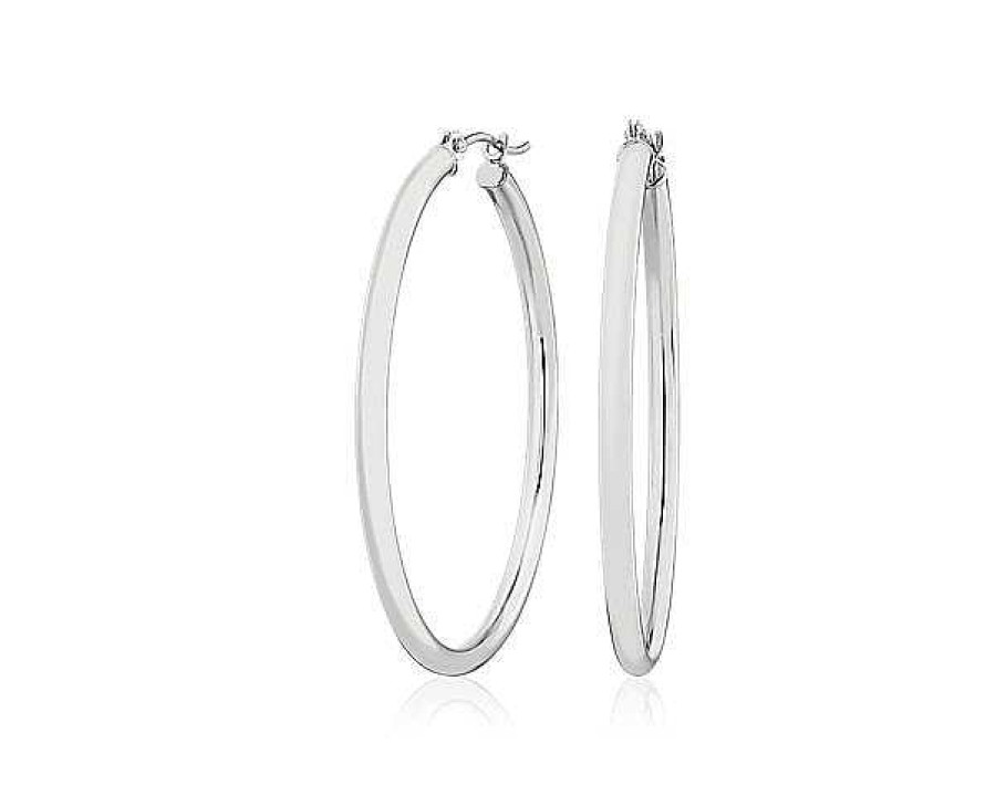 Earrings | Blue Nile 1 3/8" Medium Hoop Earring In 14K White Gold (2 X 34 Mm)