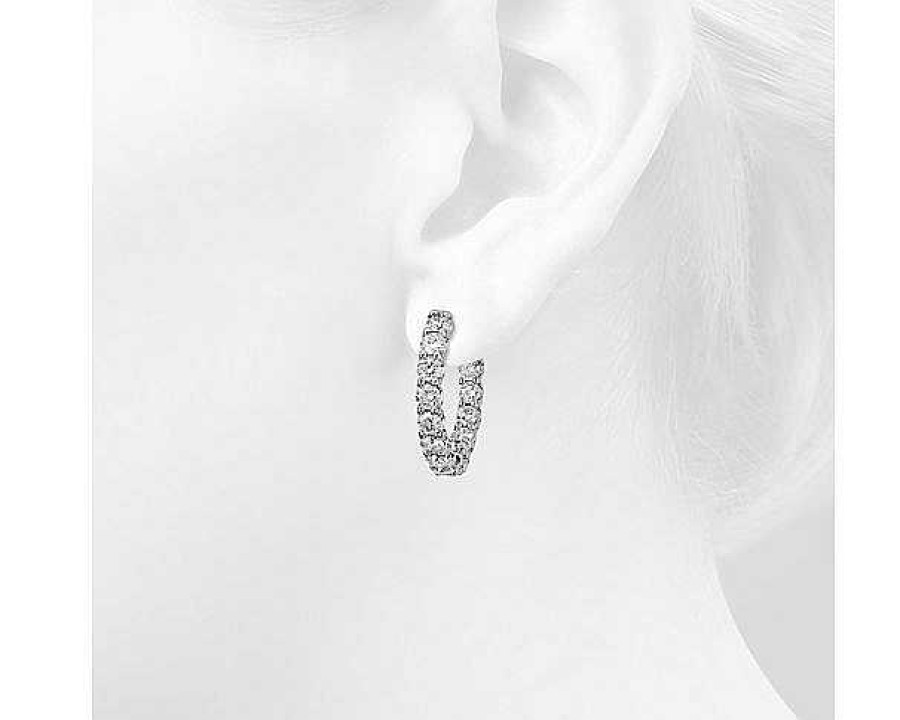 Earrings | Blue Nile Diamond Eternity Hoop Earrings In 18K White Gold (4 1/2 Ct. Tw.)