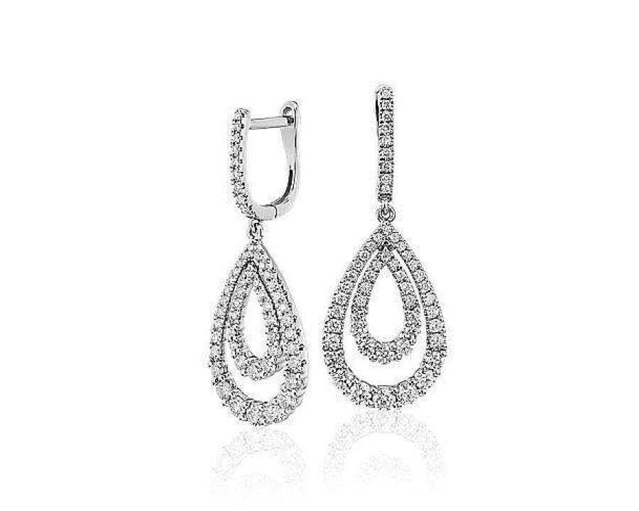 Earrings | Blue Nile Diamond Open Teardrop Graduated Earrings In 14K White Gold (1 1/4 Ct. Tw.)