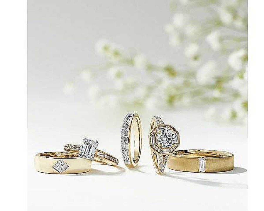 Rings | Blue Nile Zac Zac Posen Double Row Baguette & Pav Diamond Wedding Ring In 14K Yellow Gold (3 Mm, 3/8 Ct. Tw.)