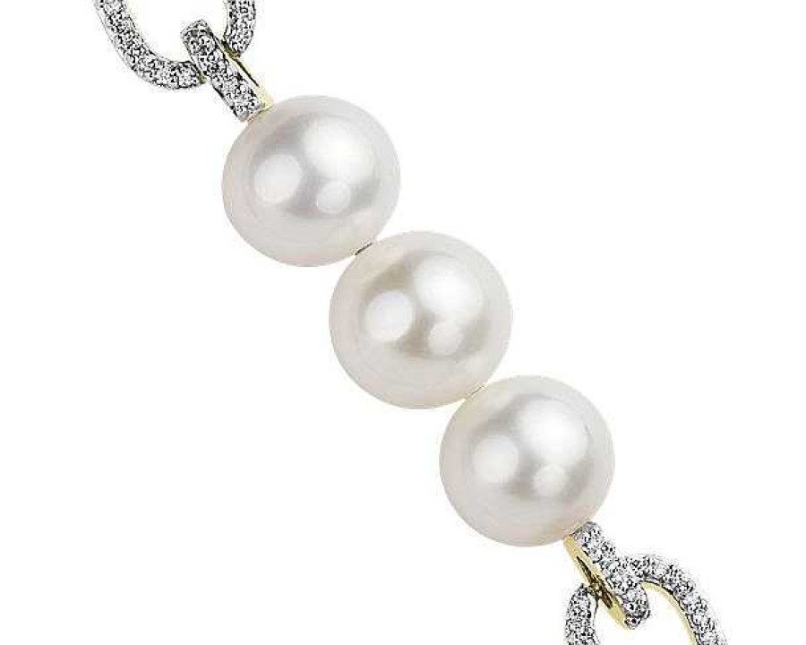 Bracelets | Blue Nile White Freshwater Pearl Bolo Bracelet With Diamond Detail In 14K Yellow Gold