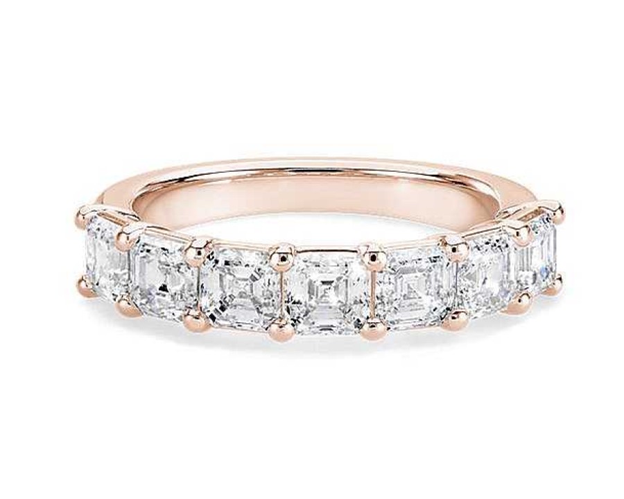 Women'S Rings | Blue Nile Seven Stone Asscher Diamond Ring In 14K Rose Gold (2 Ct. Tw.)