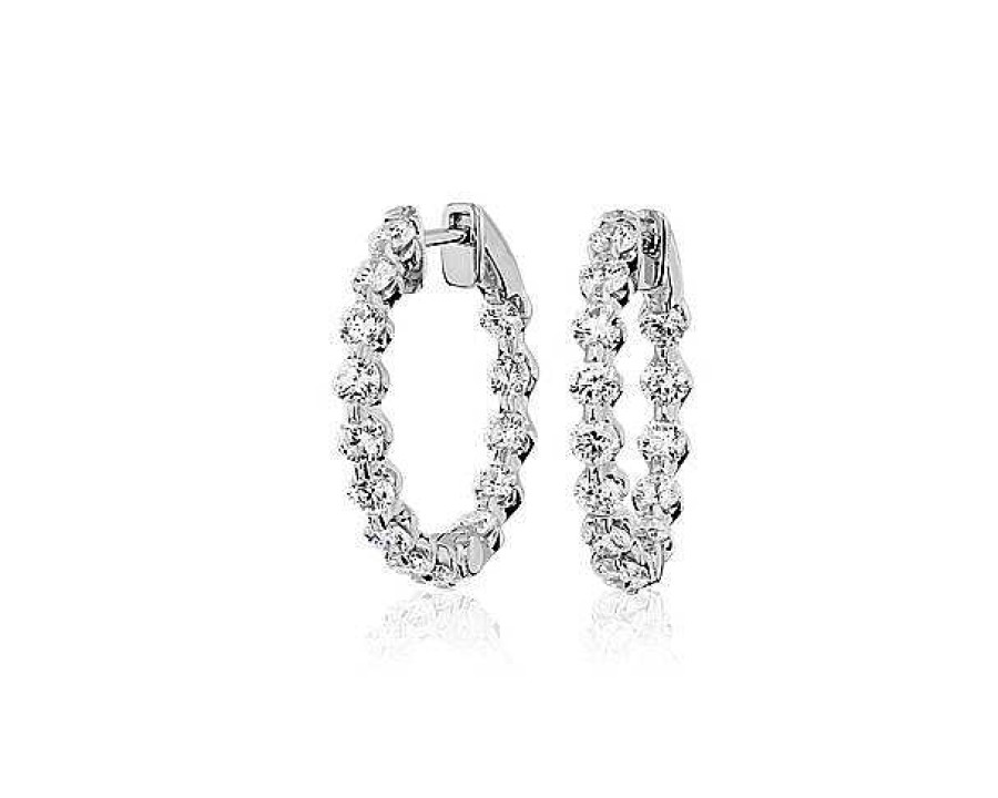 Earrings | Blue Nile Floating Diamond Eternity Hoop Earrings In 14K White Gold (2 Ct. Tw.)