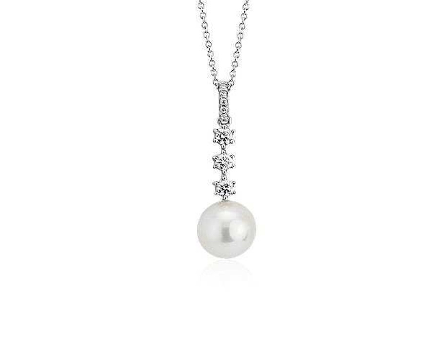 Necklaces | Blue Nile Classic Akoya Cultured Pearl Diamond Drop Pendant In 18K White Gold (9-9.5Mm)