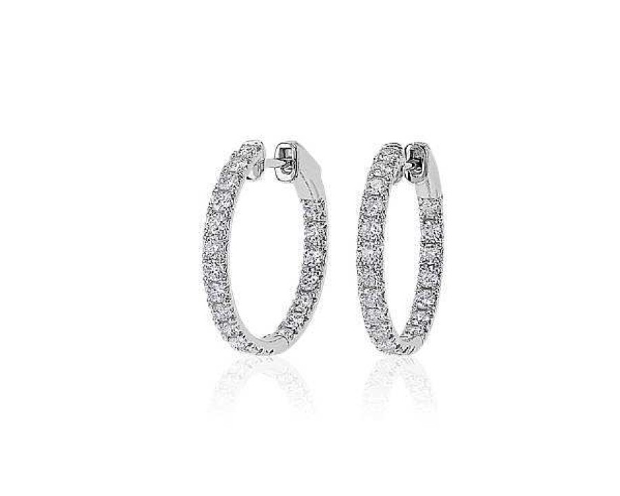 Earrings | Blue Nile French Pav Eternity Diamond Hoop Earrings In 14K White Gold (1 Ct. Tw.)