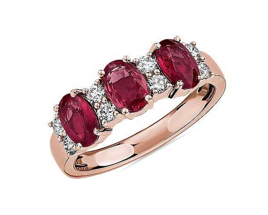 Rings | Blue Nile Ruby And Diamond Three-Stone Ring In 14K Rose Gold