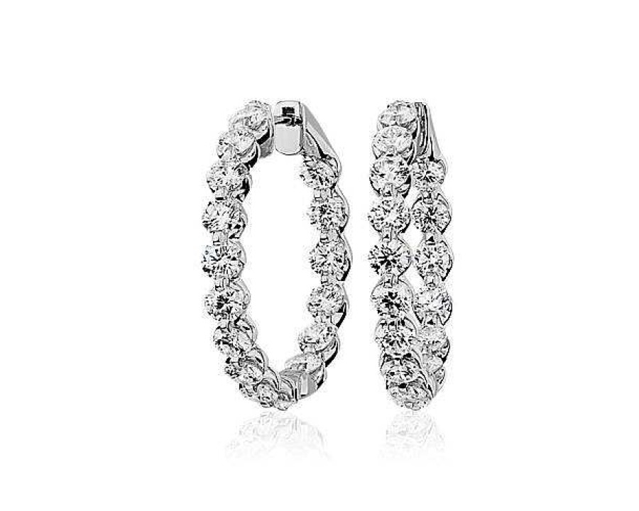 Earrings | Blue Nile Floating Diamond Eternity Hoop Earrings In 14K White Gold (5 Ct. Tw)