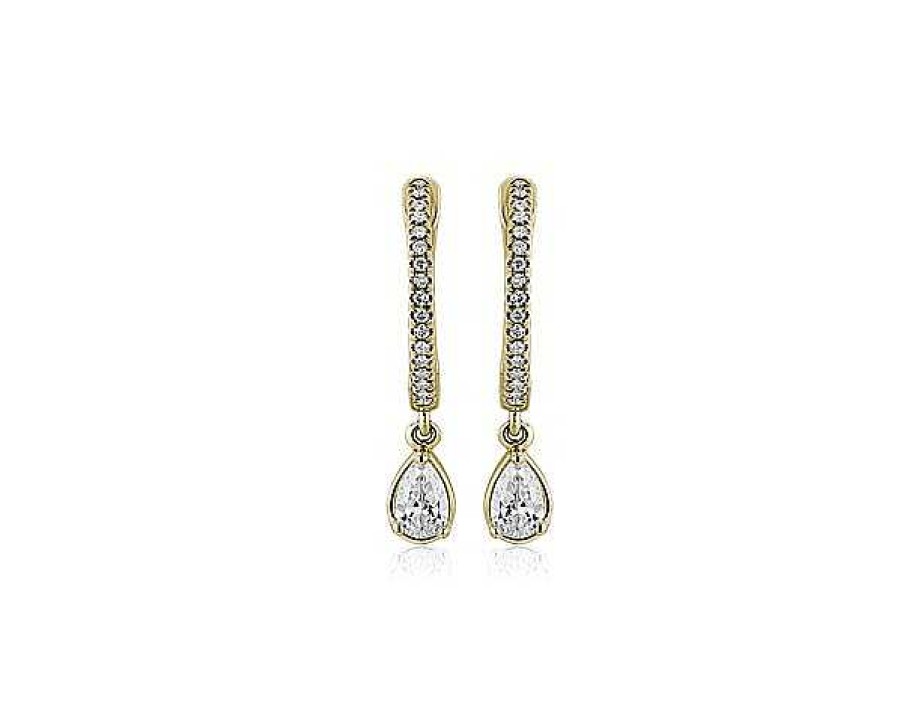 Earrings | Blue Nile Diamond Huggie Hoop Earrings With Pear Drop In 14K Yellow Gold (1/2 Ct. Tw.)