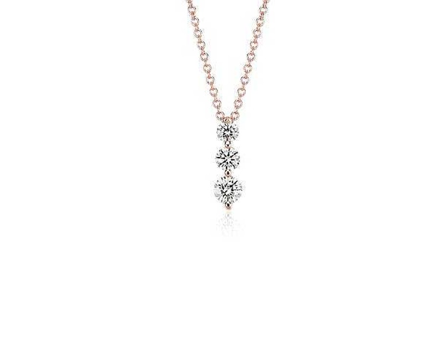 Necklaces | Blue Nile Three-Stone Drop Diamond Pendant In 18K Rose Gold (1/2 Ct. Tw.)