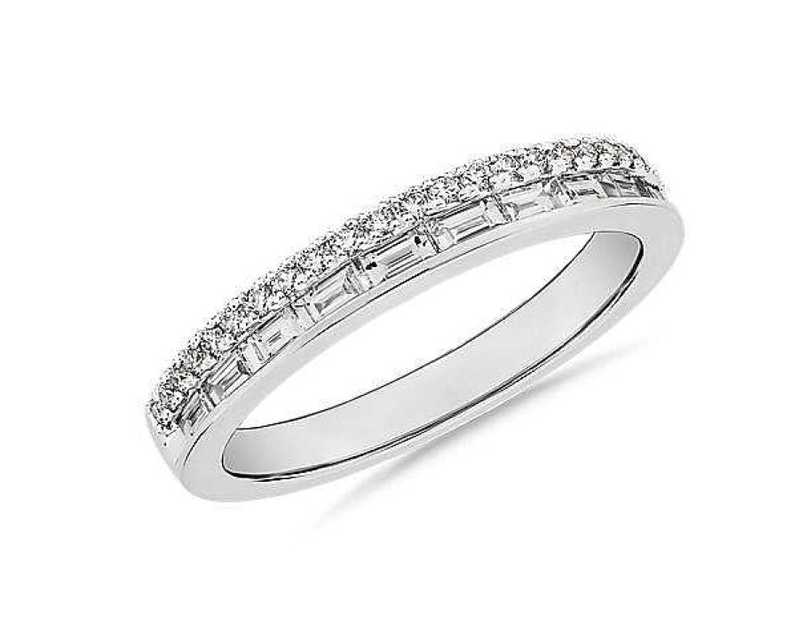 Rings | Blue Nile Zac Zac Posen Double Row Baguette & Pav Diamond Wedding Ring In 14K White Gold (3 Mm, 3/8 Ct. Tw.)