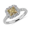 Rings | Blue Nile Extraordinary Collection: Yellow Cushion-Cut Diamond Halo Ring In Platinum And 18K Yellow Gold (1 3/4 Ct. Tw.)