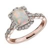 Rings | Blue Nile Emerald Cut Opal Ring With Diamond Halo In 14K Rose Gold