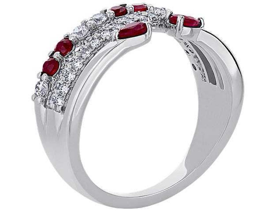 Rings | Blue Nile 3-Row Stacked Ruby Open Pear And Pav Diamond Ring In Platinum (3/8 Ct. Tw.)