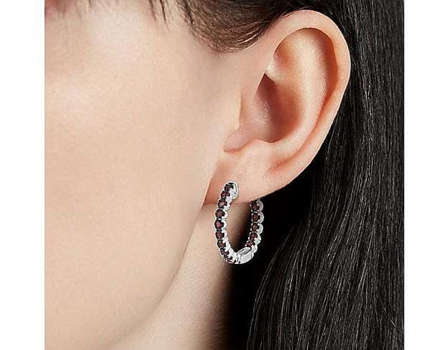 Earrings | Blue Nile Garnet Hoop Earrings In Sterling Silver (2.5Mm)