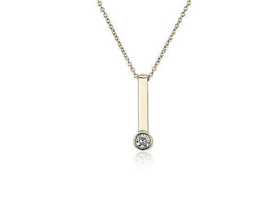 Necklaces | Blue Nile Diamond Solitaire Vertical Bar Pendant In 14K Yellow Gold (1/8 Ct. Tw.)