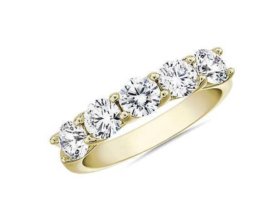 Women'S Rings | Blue Nile Tessere Five Stone Diamond Wedding Ring In 14K Yellow Gold (1 1/2 Ct. Tw.)