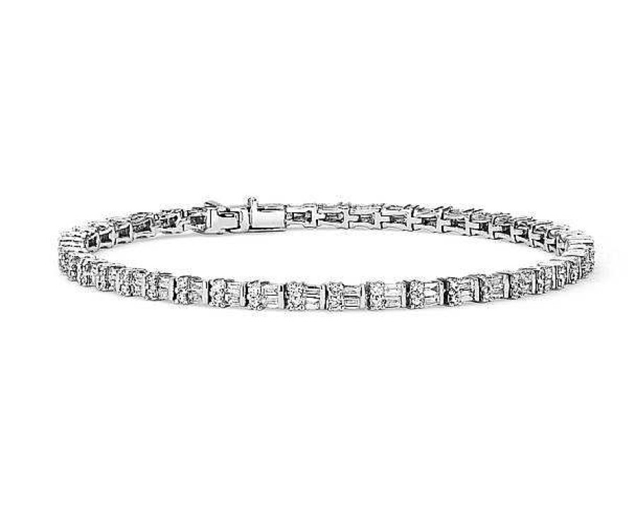 Bracelets | Blue Nile Round & Baguette Diamond Bracelet In 14K White Gold (2 1/4 Ct. Tw.)