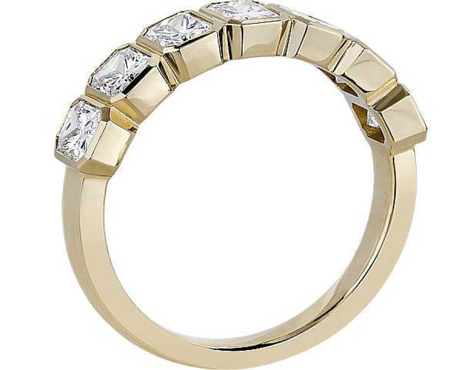 Women'S Rings | Blue Nile 7 Stone Radiant Bezel Diamond Anniversary Ring In 14K Yellow Gold (1 5/8 Ct. Tw.)