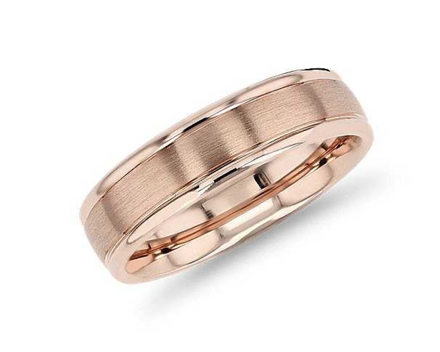 Men'S Rings | Blue Nile Brushed Inlay Wedding Ring In 14K Rose Gold (6Mm)