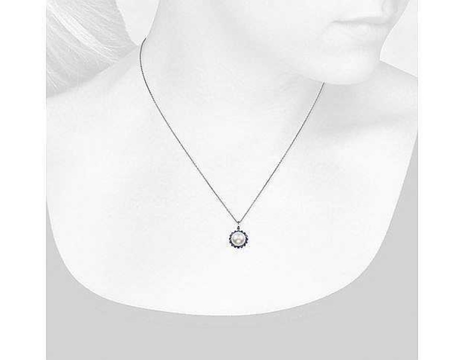 Necklaces | Blue Nile Freshwater Cultured Pearl And Sapphire Pendant In 14K White Gold (8Mm)