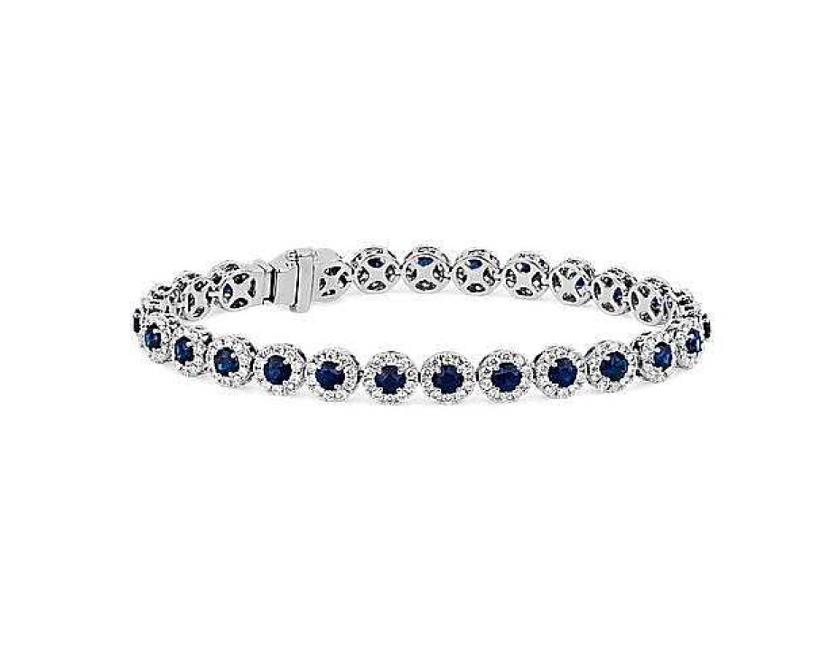 Bracelets | Blue Nile Sapphire And Diamond Halo Bracelet In 14K White Gold