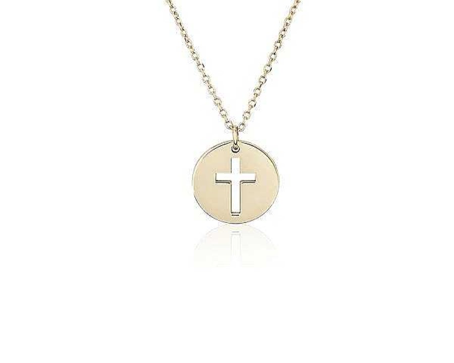 Necklaces | Blue Nile 18" Mini Disk Cross Necklace In 14K Yellow Gold (1 Mm)