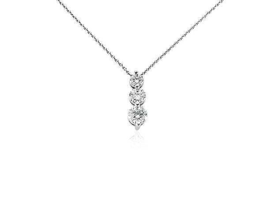 Necklaces | Blue Nile Three-Stone Drop Diamond Pendant In 18K White Gold (1 Ct. Tw.)