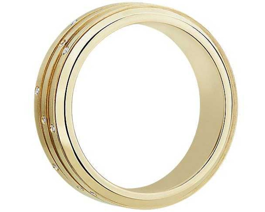 Men'S Rings | Blue Nile Triple Row Spinning Wedding Ring In 14K Yellow Gold (6 Mm, 1/4 Ct. Tw.)