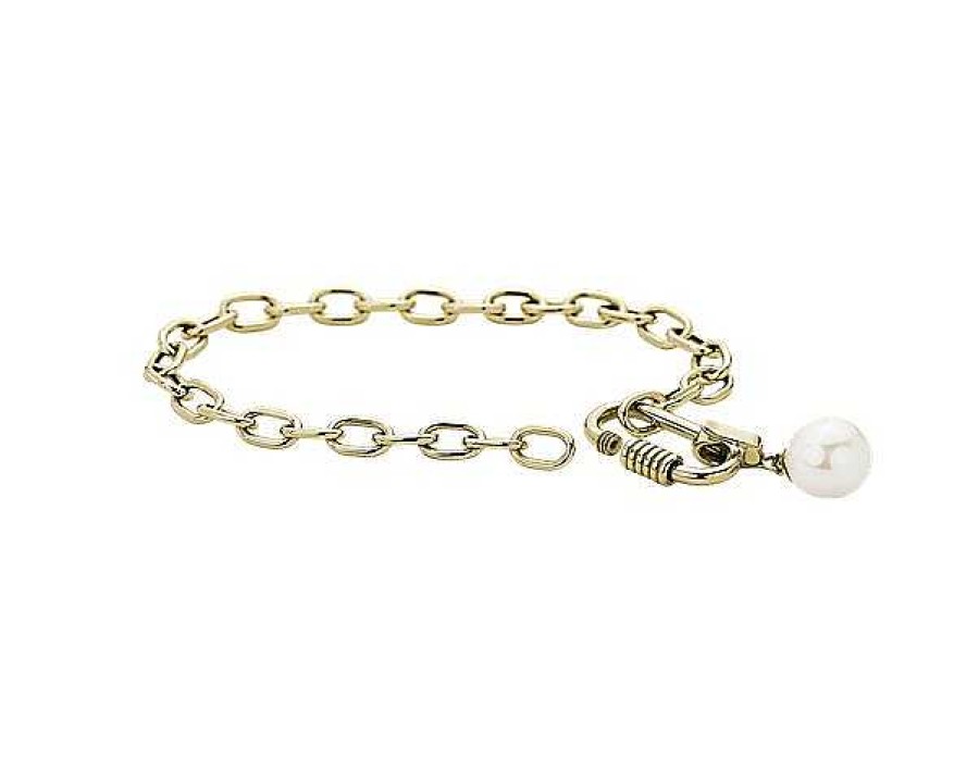 Bracelets | Blue Nile 14K Italian Yellow Gold Link Bracelet With Carabiner Lock And Freshwater Pearl Charm