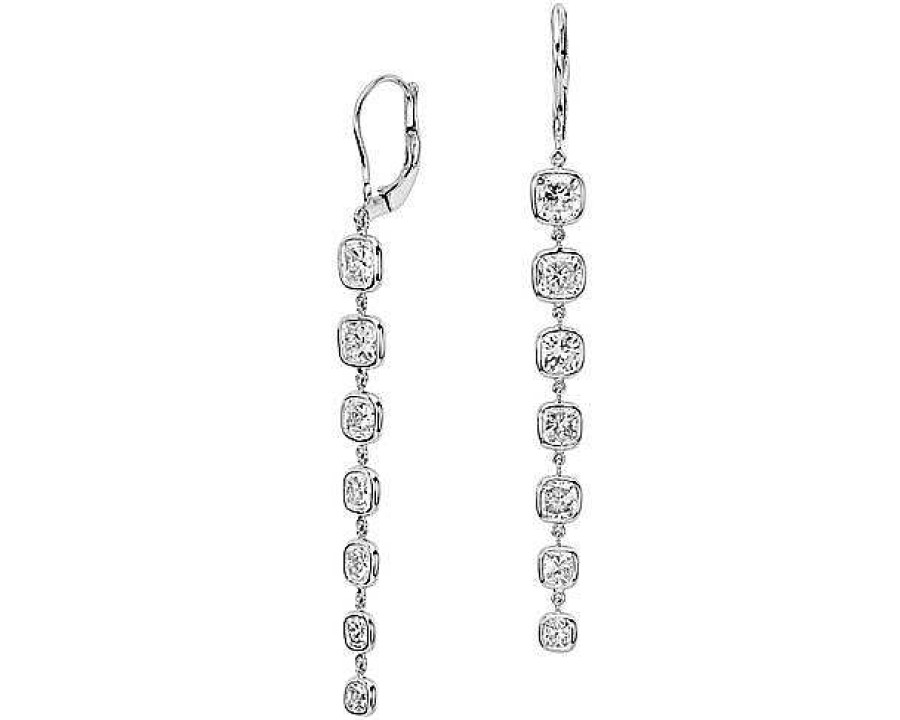 Earrings | Blue Nile Cushion-Cut Bezel-Set Diamond Drop Earrings In 18K White Gold (6 Ct. Tw.)