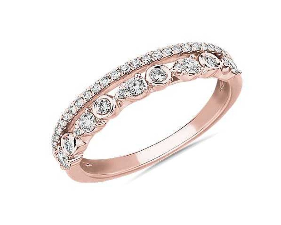 Rings | Blue Nile Alternating Bezel & Prong Set Round Diamond Ring With Pav Accent In 18K Rose Gold (1/3 Ct. Tw.)