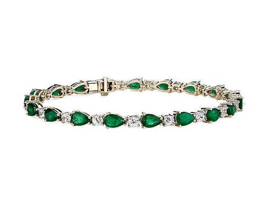 Bracelets | Blue Nile Emerald And White Sapphire Bracelet In 14K Yellow Gold