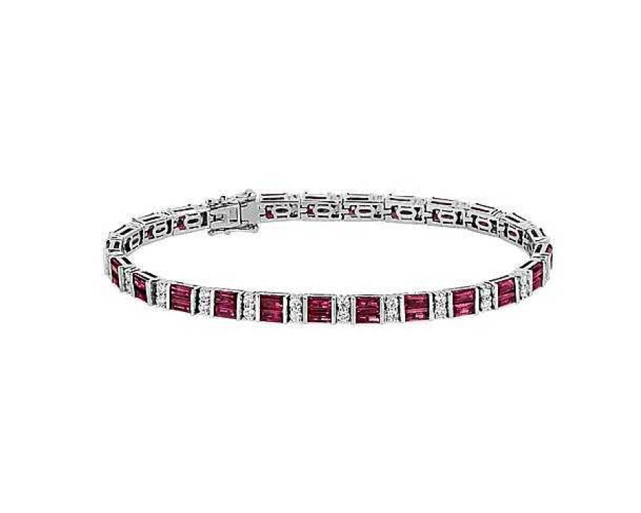 Bracelets | Blue Nile Ruby Baguette And Diamond Bracelet In 14K White Gold