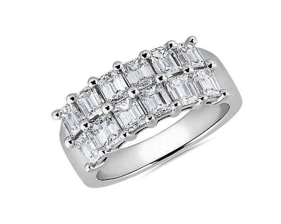 Women'S Rings | Blue Nile Two Row Emerald-Cut Diamond Ring In Platinum (2 1/2 Ct. Tw.)