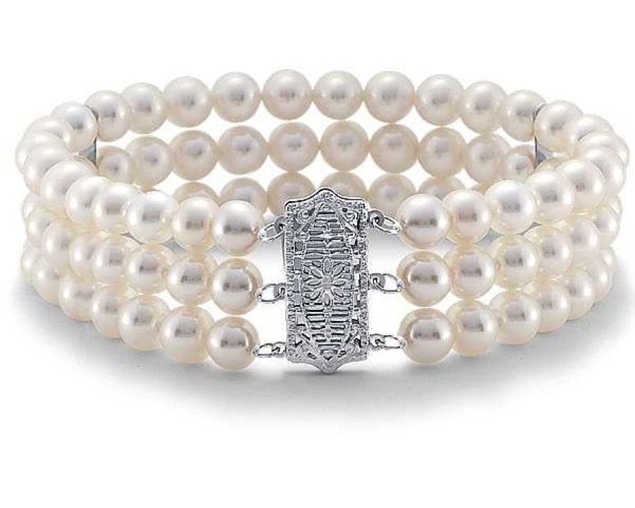 Bracelets | Blue Nile Triple-Strand Freshwater Cultured Pearl Bracelet In 14K White Gold (6-6.5Mm)