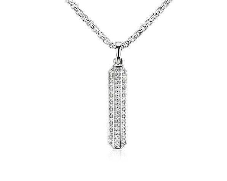 Necklaces | Blue Nile Men'S Diamond Vertical Bar Pendant In 14K White Gold (1/3 Ct. Tw.)