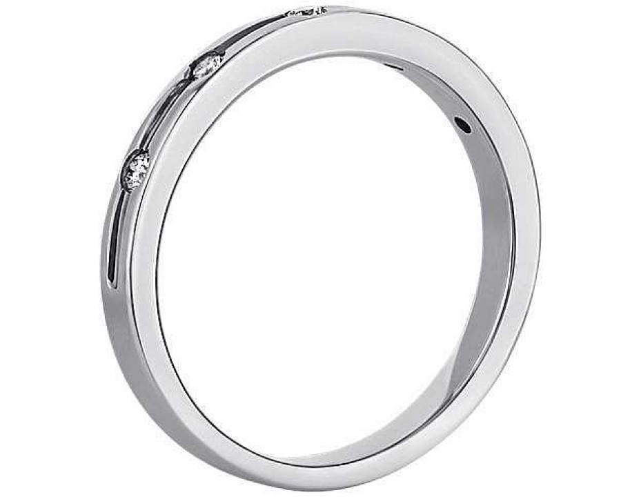 Men'S Rings | Blue Nile Staggered Diamond Men'S Grooved Wedding Ring With Black Rhodium In Platinum (1/6 Ct. Tw.)