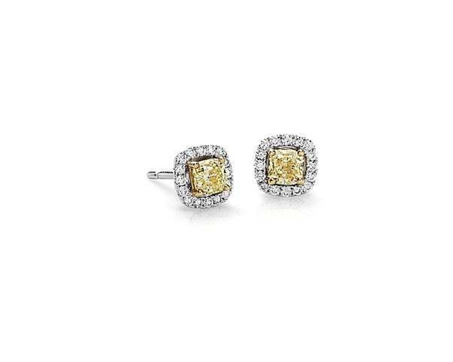 Earrings | Blue Nile Yellow Diamond Halo Stud Earrings In 14K White Gold (1 Ct. Tw.)