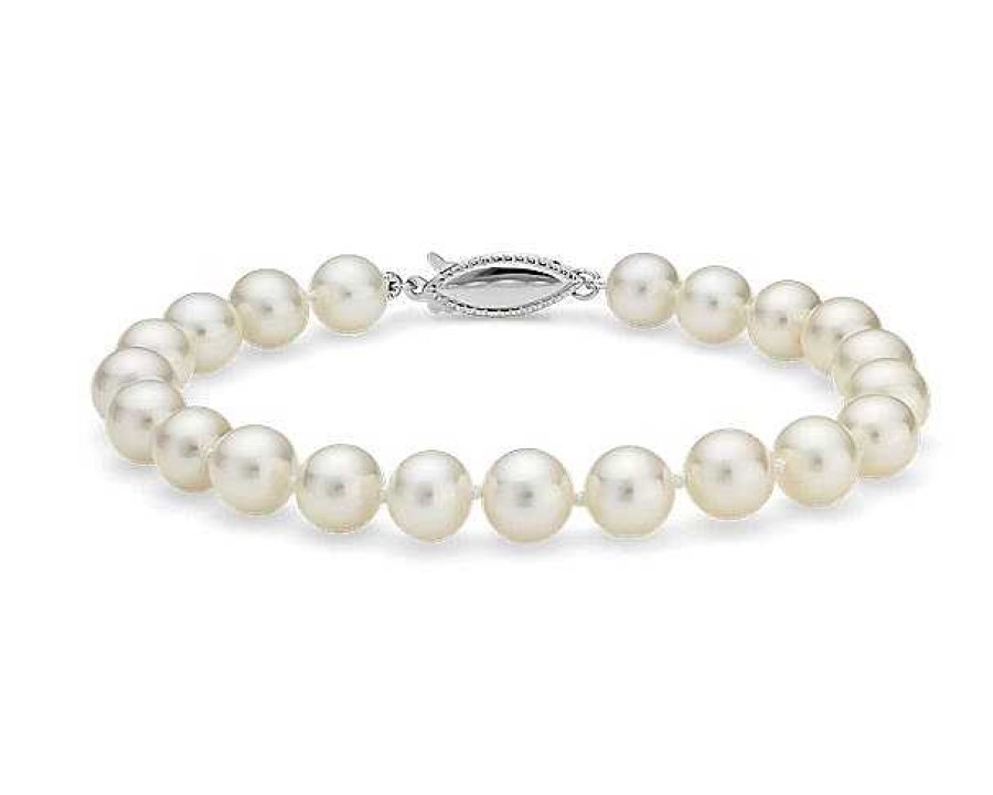 Bracelets | Blue Nile 7.5" Freshwater Cultured Pearl Bracelet In 14K White Gold (7.0-7.5Mm)