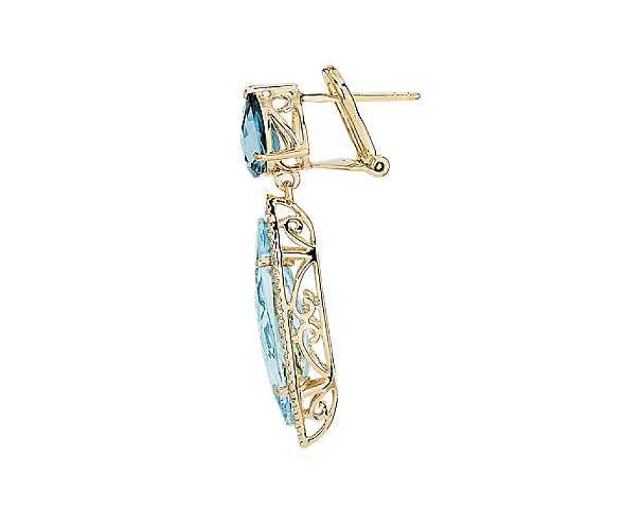 Earrings | Blue Nile Sky Blue And London Blue Topaz With Diamond Drop Earrings In 14K Yellow Gold